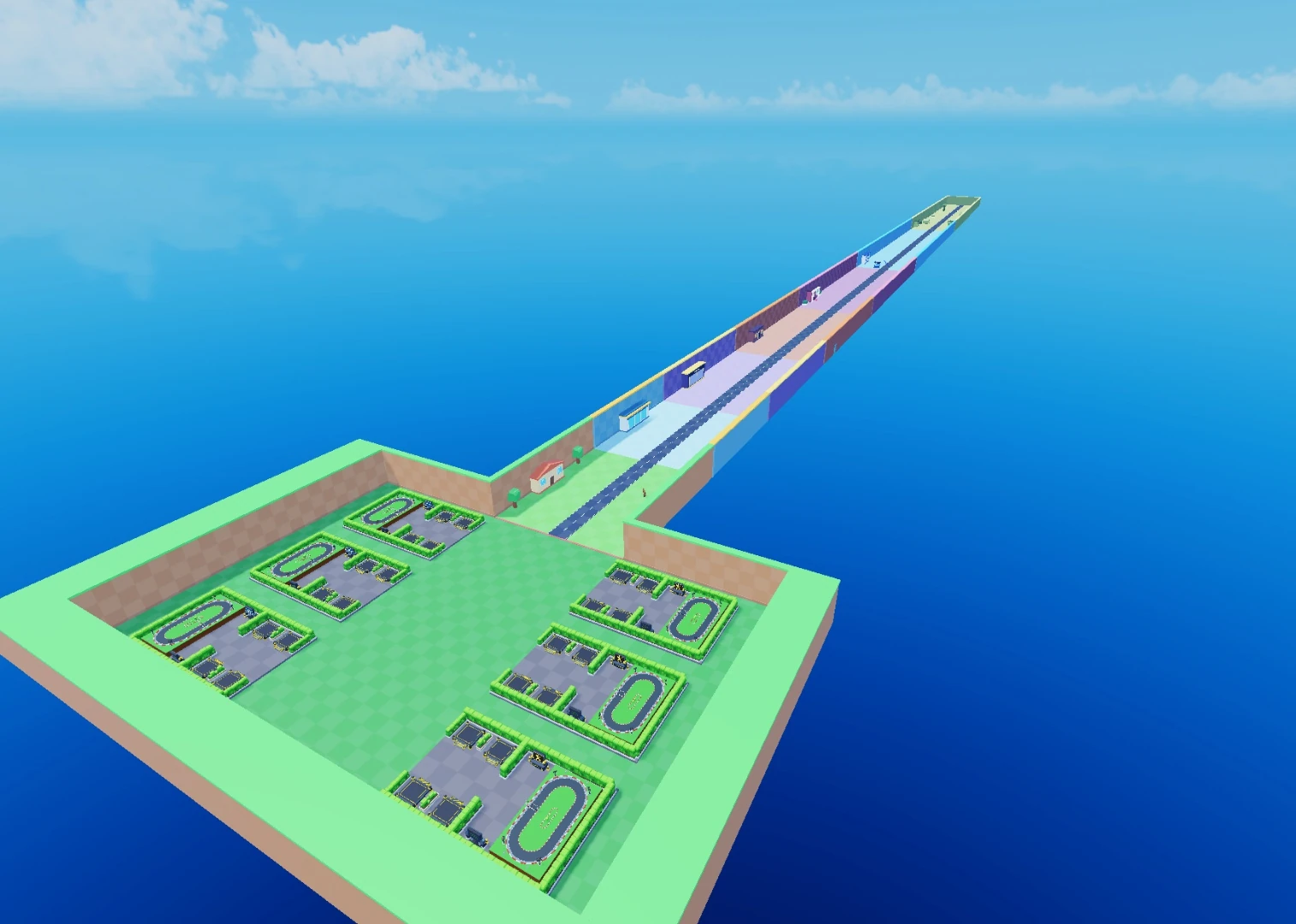 A clean overview of all six player bases and the complete road through the game's seven themed zones.